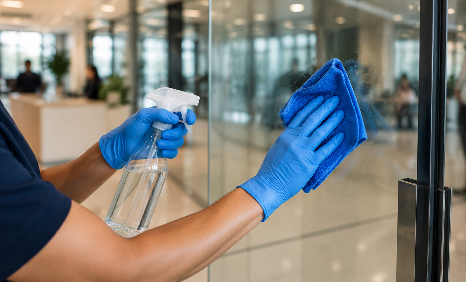 Cleaning an office glass door